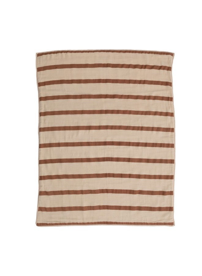Creative Co-Op Striped Cotton Double Cloth Printed Baby Blanket in Bag, Brown and Natural - Image 1