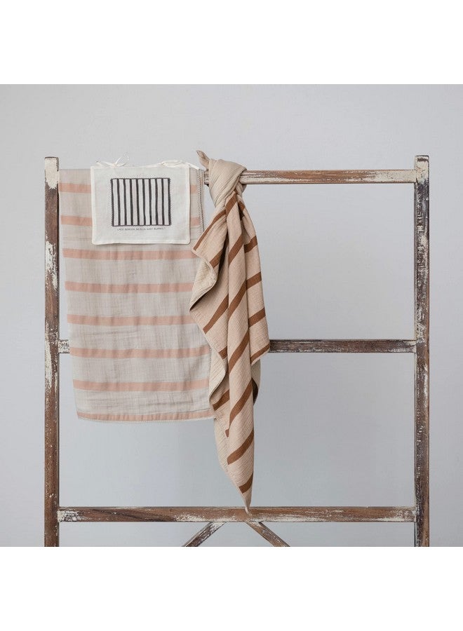 Creative Co-Op Striped Cotton Double Cloth Printed Baby Blanket in Bag, Brown and Natural - Image 2