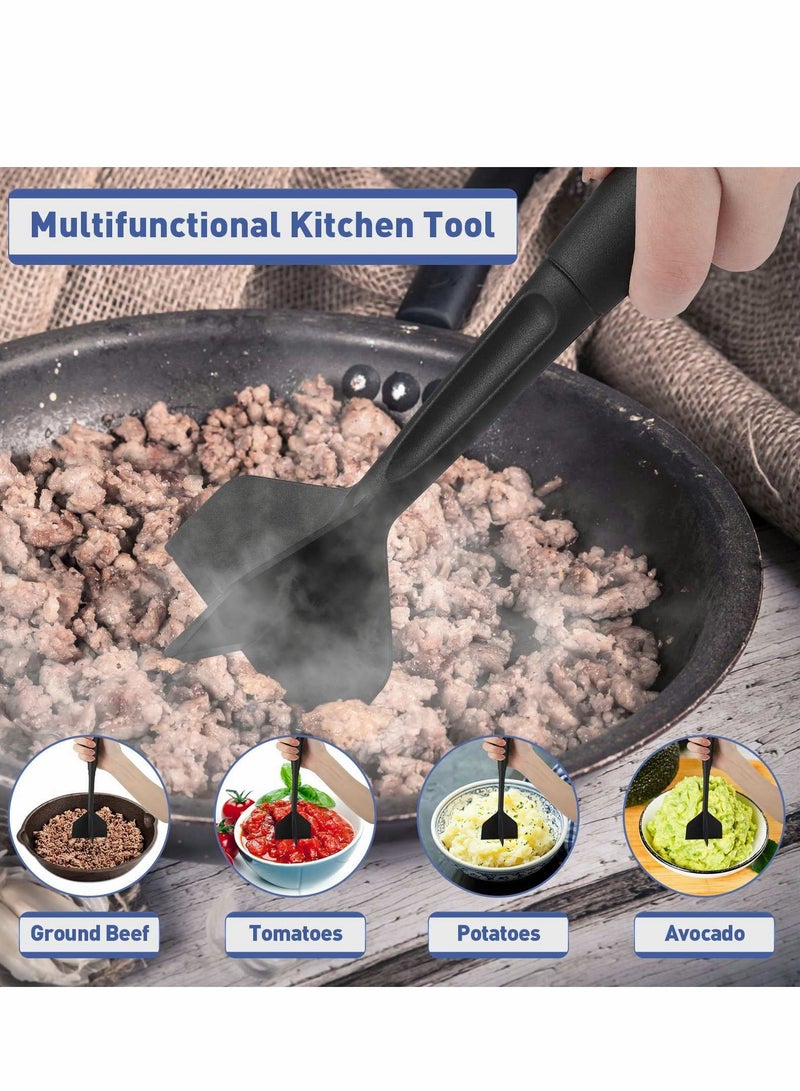 قطاعة لحم، هراسة همبرغر ممتازة مقاومة للحرارة من النايلون، أداة هرس لحم البقر المطحون الاحترافية، مفرمة لحوم البقر والديك الرومي واللحوم وأواني هراسة البطاطس، أسود - Image 4