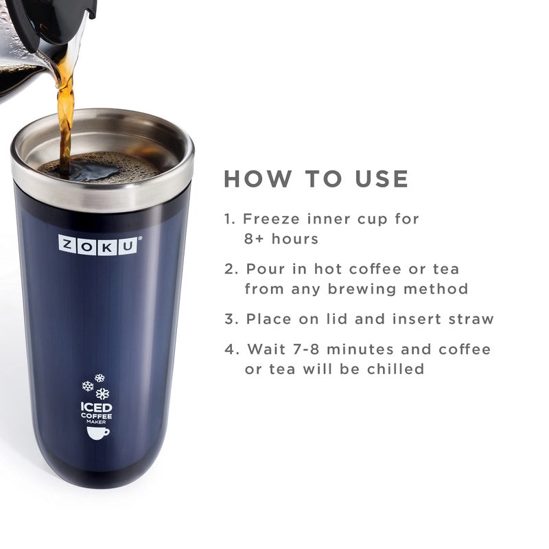Zoku Instant Iced Coffee Maker, Reusable Beverage Chiller Cools Hot Beverages in Minutes Without Dilution, Portable 11-ounce Tumbler With Spill-resistant Lid and Straw, Grey - Image 3