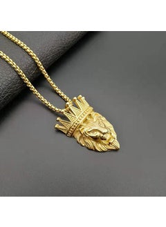 Generic Vintage Crown Lion Stainless Steel Necklace Wholesale Stock European American New Style Hip Hop Jewelry Accessories Gold Large Single Pendant 