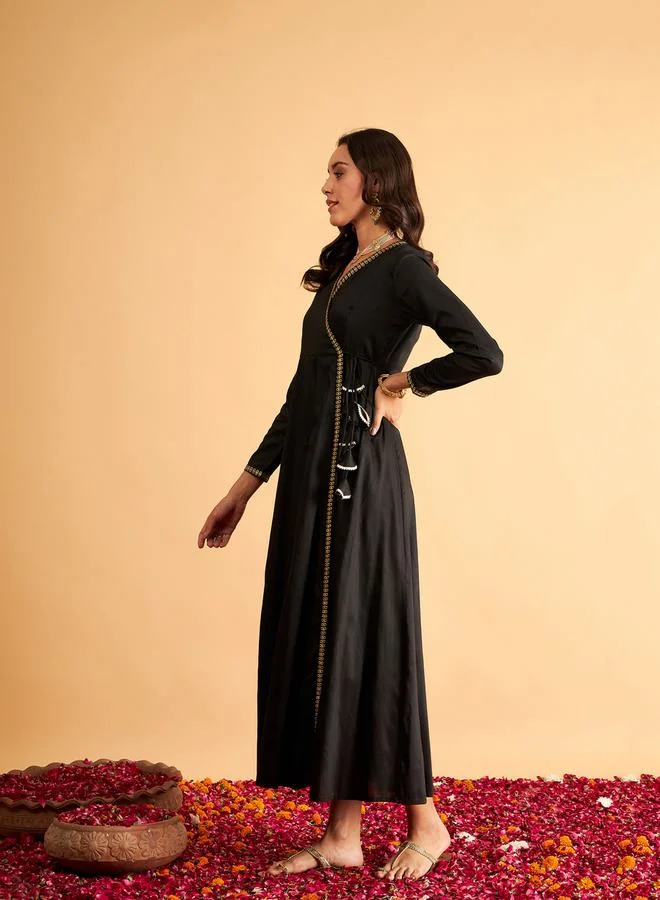 SASSAFRAS Embroidered Trim Angrakha Anarkali Dress with Slip by Styli