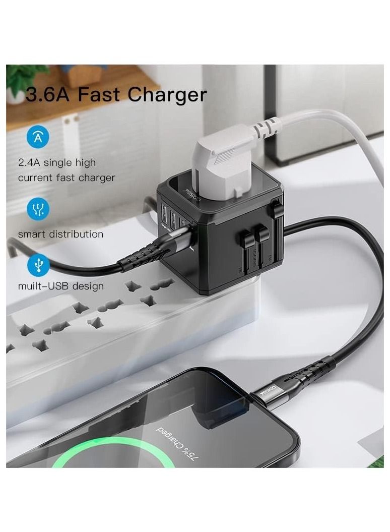 Yesido Universal Travel Adapter with 4 Ultra-Fast USB Port and 1 Type C Power Socket Worldwide Plugs UK EU US AU Auto Switch - Image 4