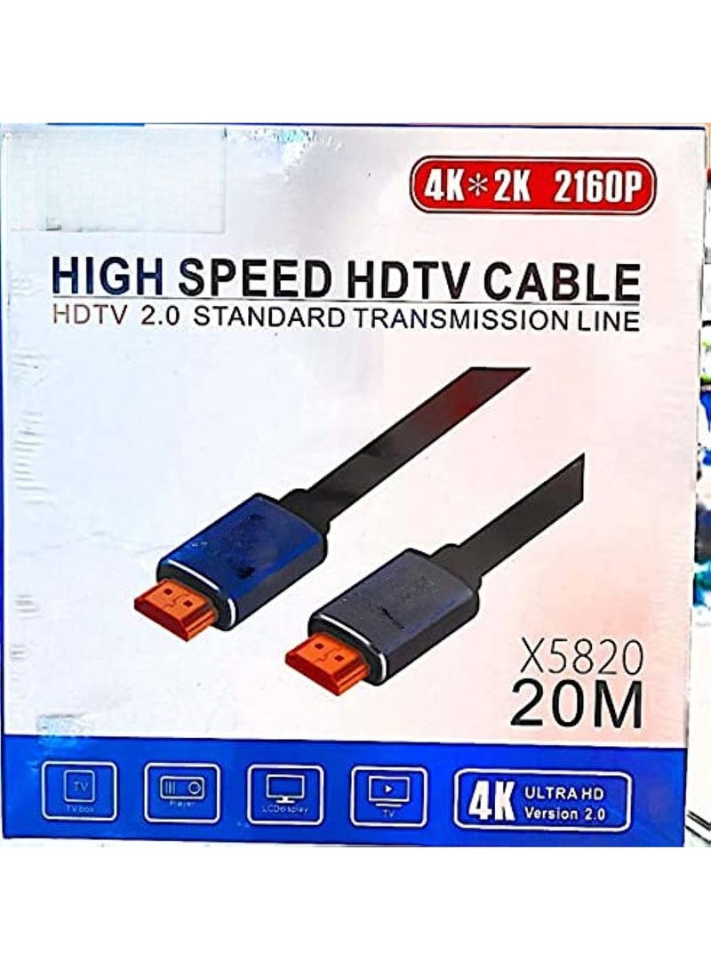 كابل HDMI بطول 20 متر – جودة 4K وسرعة عالية – مثالي للتلفزيون والبروجكتور وأجهزة الألعاب