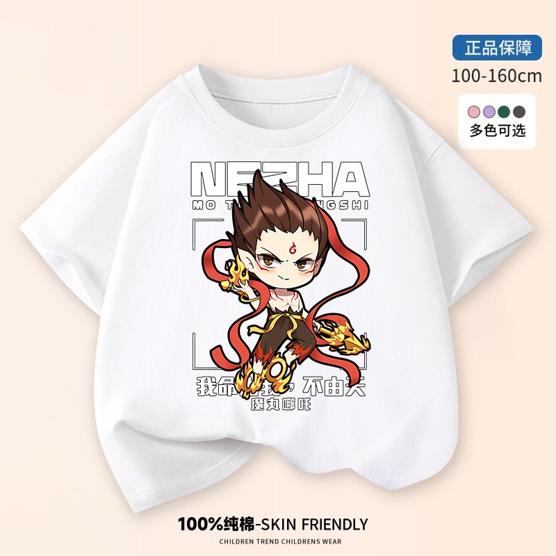Boys' Short-Sleeved T-Shirt 2025 Summer Cartoon Printed White Top Pure Cotton Loose Baby Children'S Wear - Image 1