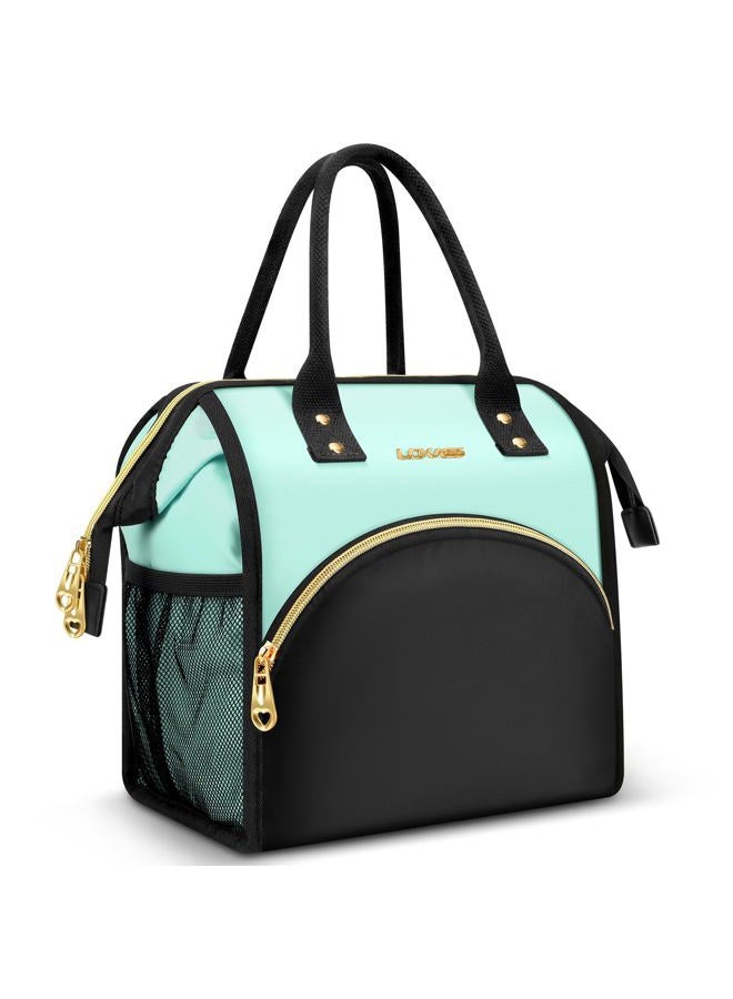 LOKASS Lunch Bag Women Insulated Lunch Box Wide-Open Lunch Tote Bag Large Drinks Holder Durable Nylon Thermal Snacks Organizer for Men Adults Work Picnic Hiking Beach Fishing, Blue + Black - Image 1