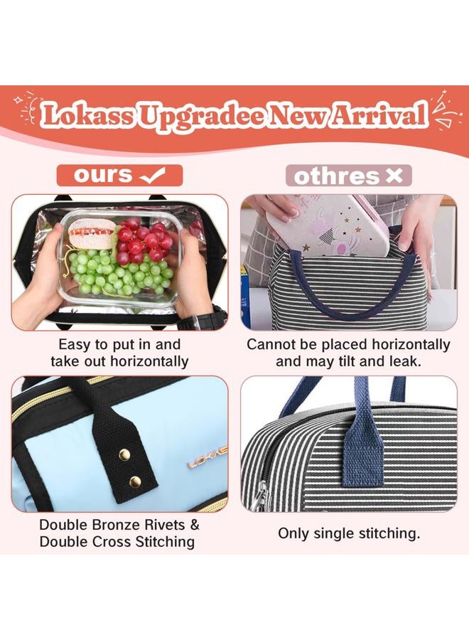 LOKASS Lunch Bag Women Insulated Lunch Box Wide-Open Lunch Tote Bag Large Drinks Holder Durable Nylon Thermal Snacks Organizer for Men Adults Work Picnic Hiking Beach Fishing, Blue + Black - Image 3