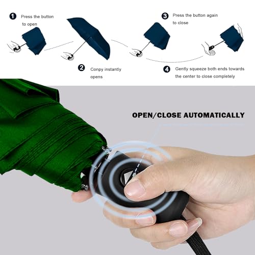 SIEPASA Windproof Travel Compact Umbrella-Automatic Umbrellas for Rain-Compact Folding Umbrella, Travel Umbrella Compact, Small Portable Windproof Umbrellas for Men Women Teenage. (Green) - Image 4