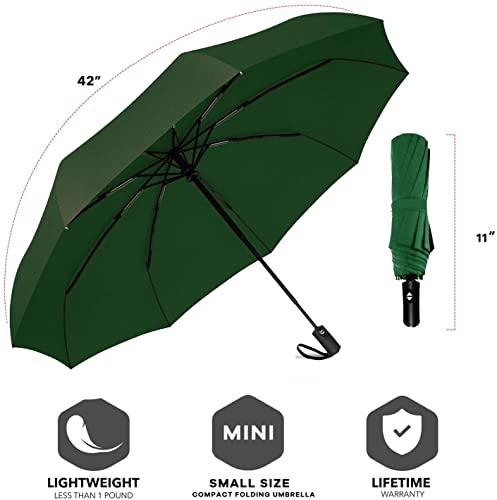 SIEPASA Windproof Travel Compact Umbrella-Automatic Umbrellas for Rain-Compact Folding Umbrella, Travel Umbrella Compact, Small Portable Windproof Umbrellas for Men Women Teenage. (Green) - Image 3