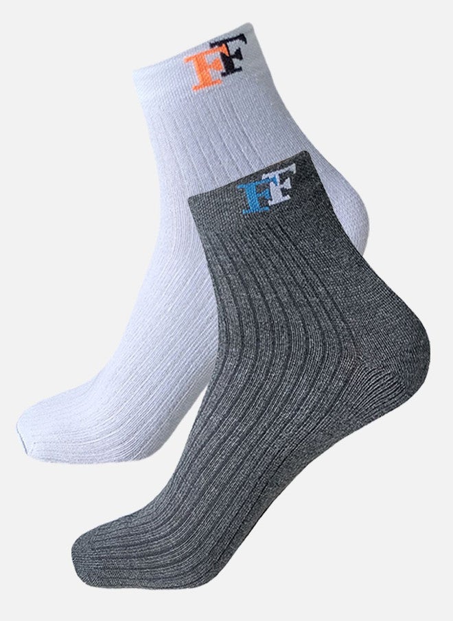 FIMS Pack of 2 Ankle Length Socks - White and Grey - Image 1