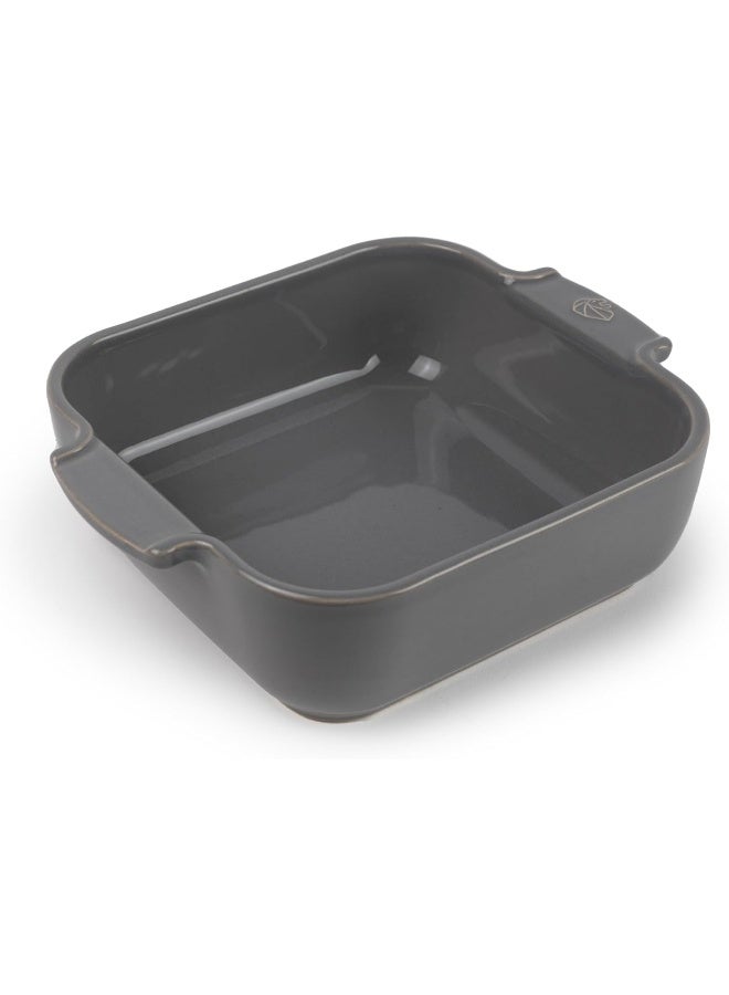 PEUGEOT - Square Ceramic Baking Dish - 21 cm (Handles Included) x 17.5 cm x 6 cm - Capacity: 1.1 L - Single Serving - 10 Year Guarantee - Made In France - Light Grey Colour - Image 1