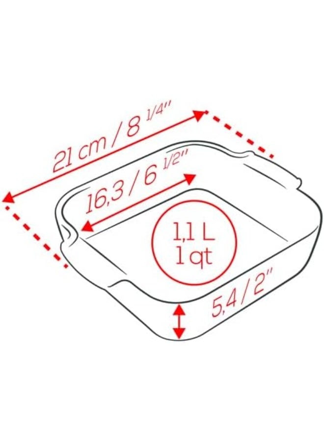 PEUGEOT - Square Ceramic Baking Dish - 21 cm (Handles Included) x 17.5 cm x 6 cm - Capacity: 1.1 L - Single Serving - 10 Year Guarantee - Made In France - Light Grey Colour - Image 2