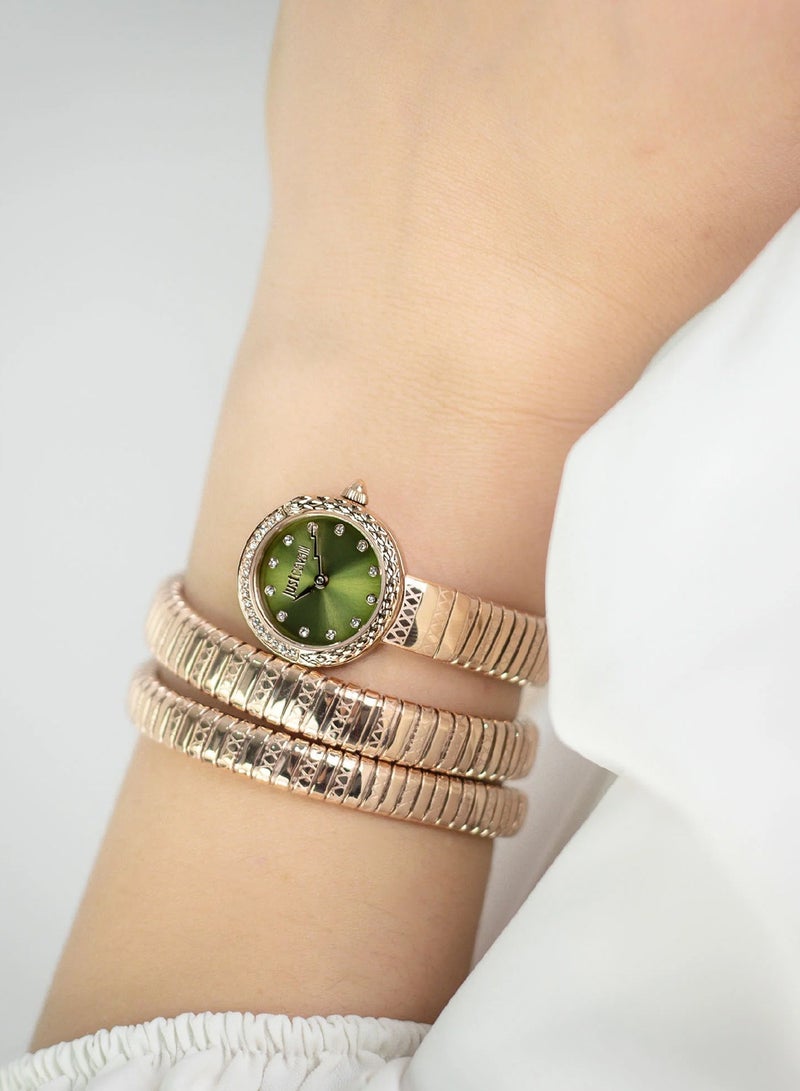 Just Cavalli ساعة نسائية ساحرة بمينا دائرية باللون الزيتوني JC1L302M0045 - Image 4