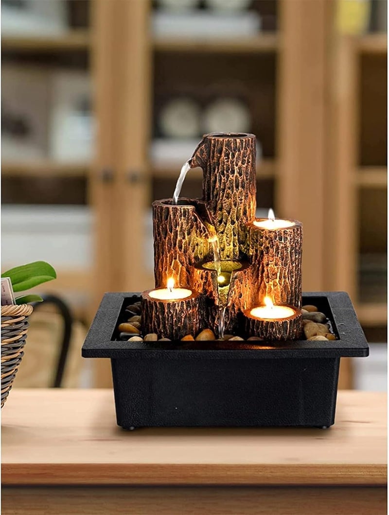 HOME ELEMENTS Polyresin Tabletop Indoor Waterfall Fountain with Tea Light Candle Holder for Home Decor, Showpiece Fountain for Living Room Housewarming Gift Zen Water Fountain - 23x17.5x23.5cm - Image 2