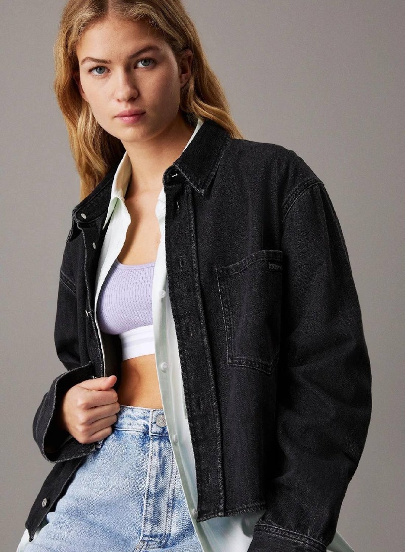 Calvin Klein Jeans Cropped Denim Dad Shirt - Image 3