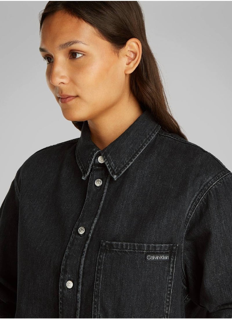 Calvin Klein Jeans - Women's Cropped Denim Dad Shirt - Cotton, Black - Image 1
