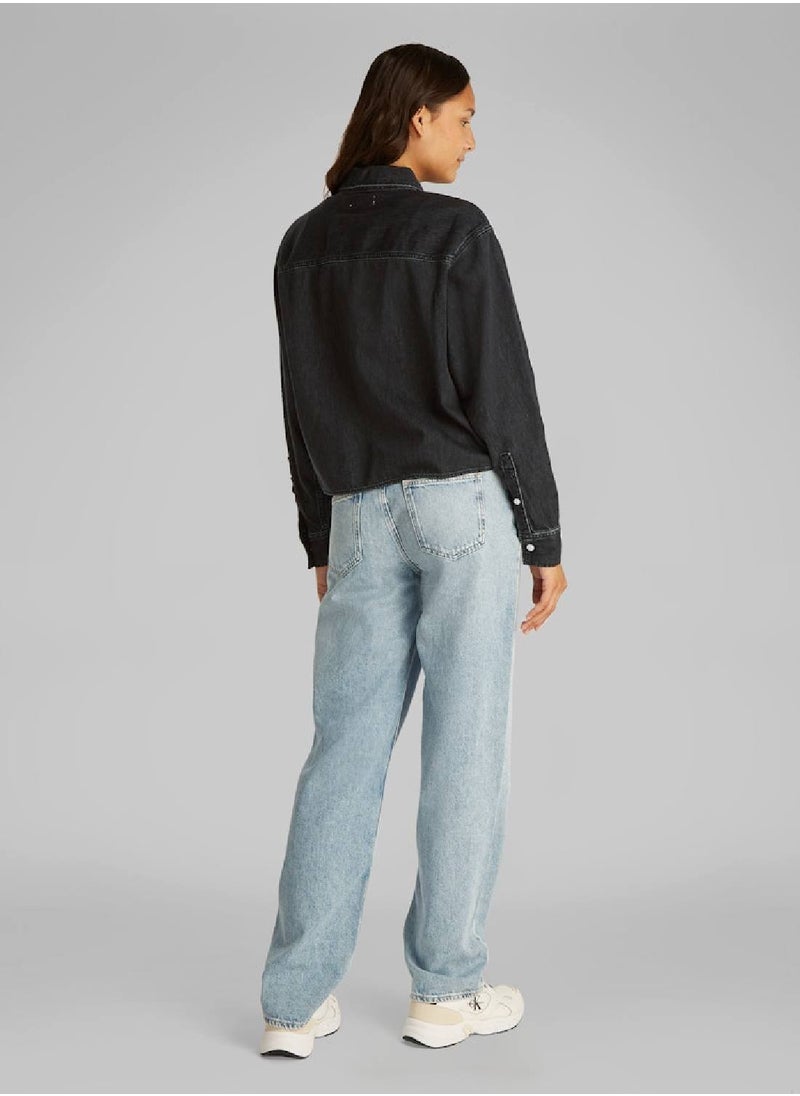 Calvin Klein Jeans - Women's Cropped Denim Dad Shirt - Cotton, Black - Image 1