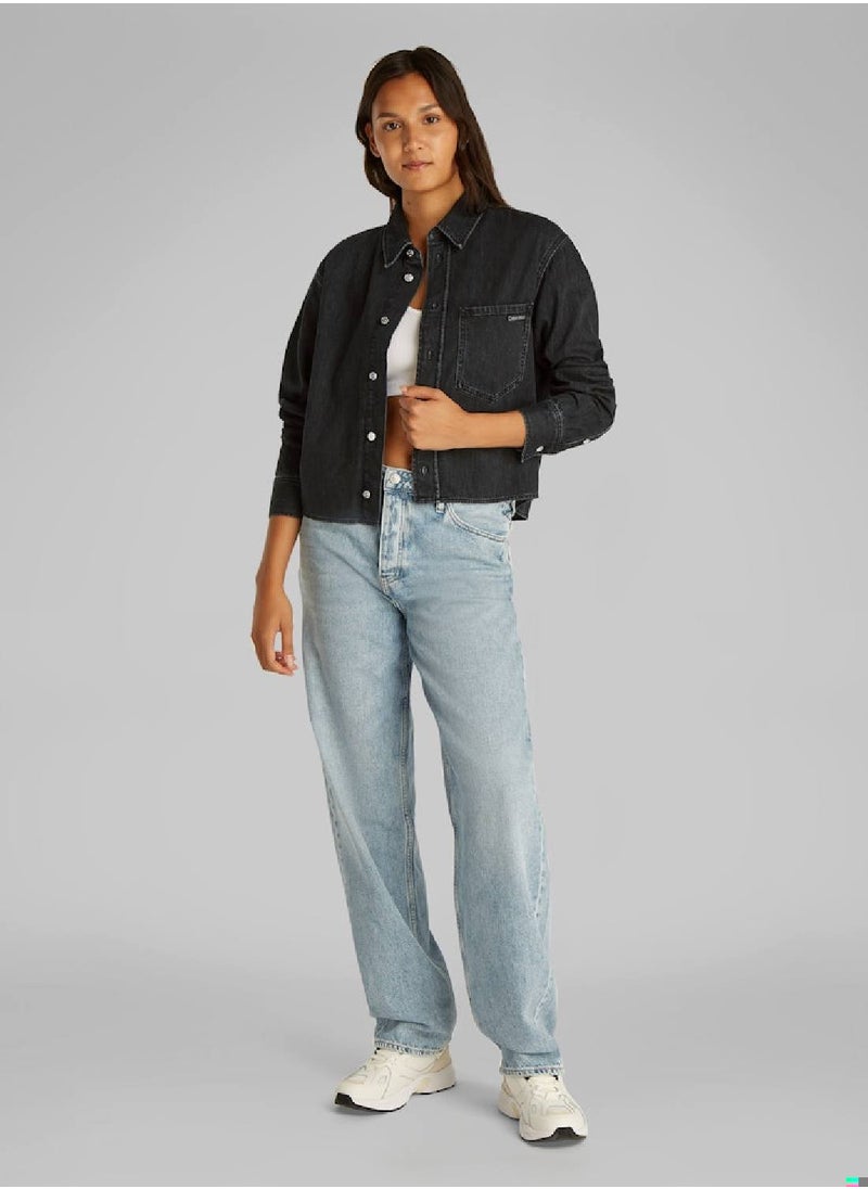 Calvin Klein Jeans - Women's Cropped Denim Dad Shirt - Cotton, Black - Image 1