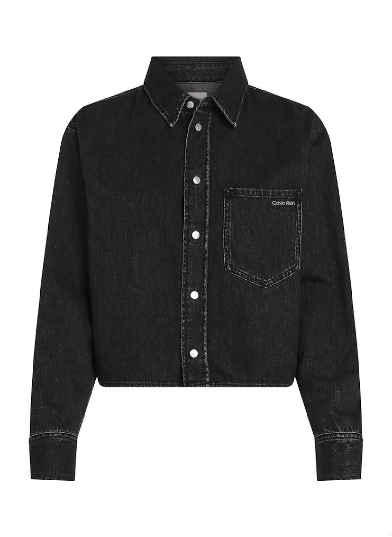 Calvin Klein Jeans - Women's Cropped Denim Dad Shirt - Cotton, Black - Image 1