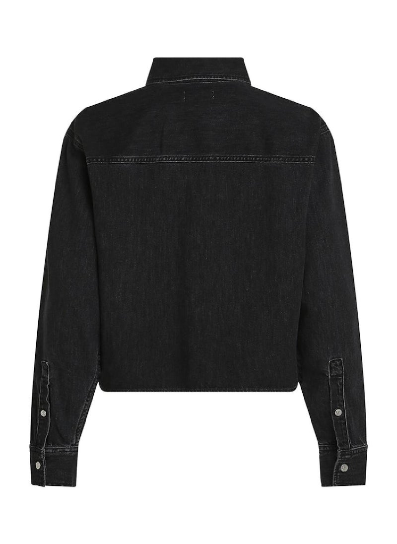 Calvin Klein Jeans - Women's Cropped Denim Dad Shirt - Cotton, Black - Image 1