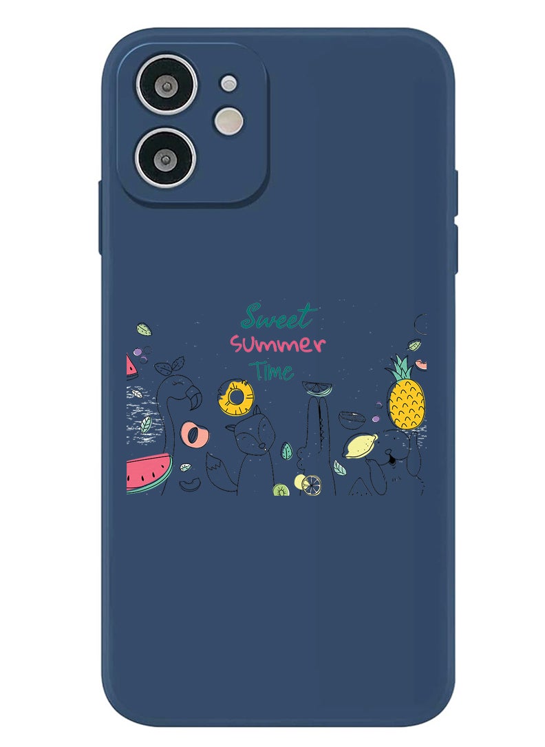 Theodor Protective Slim Fit Case Liquid Silicone Cover with Full Body Protection Anti-Scratch Shockproof Case For iPhone 12 Blue  - Sweet Summer Time  - Image 1