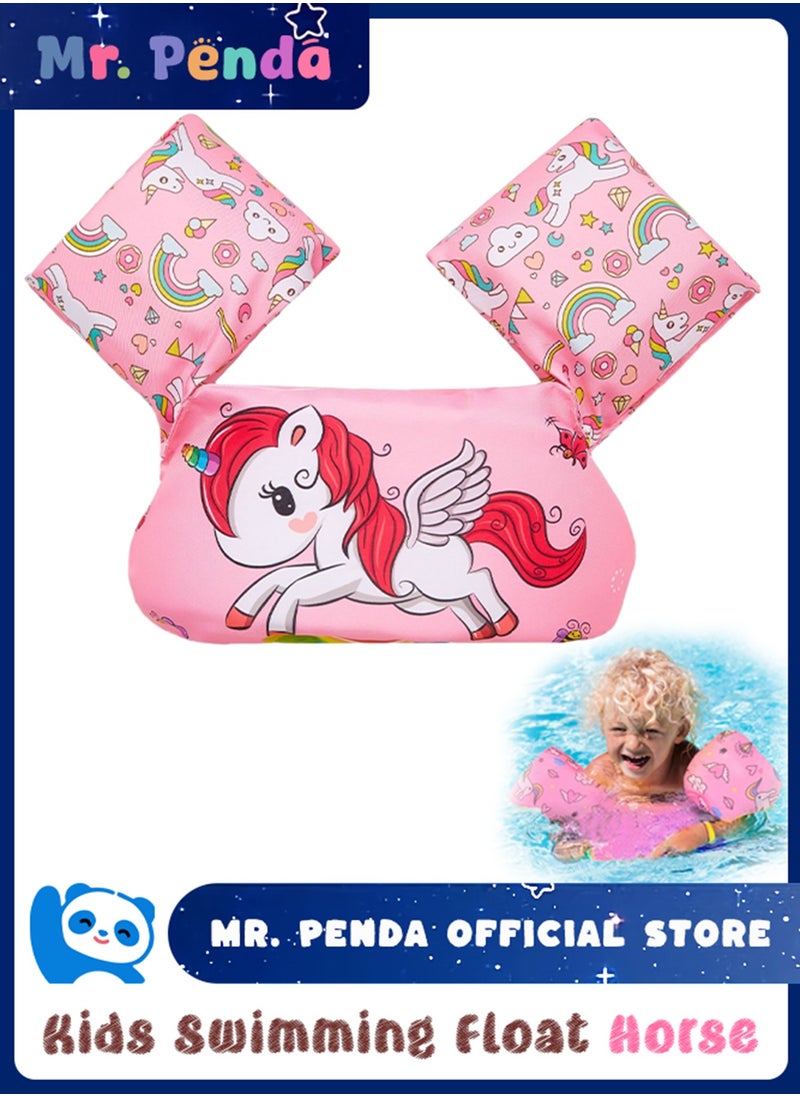 Mr. Penda Baby Pool Float Fit 30-55 Lbs, Kids Swimming Float with Arm Water Wings, Fun Ride-On Raft Pool Baby Beach Supplies for 2-6 Years Old Boy Girl (Pink Horse)  - Image 1