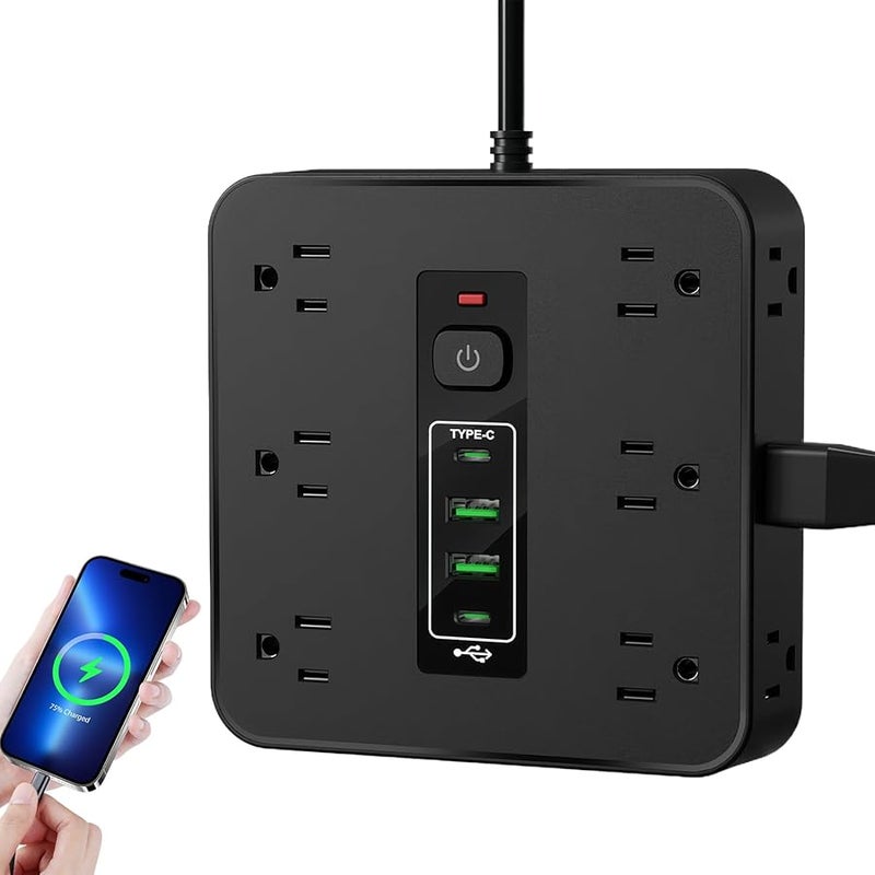 شريط حماية من زيادة التيار الكهربائي مع 4 منافذ USB، سلك تمديد مضغوط للمنزل والمكتب والسفر - Image 2