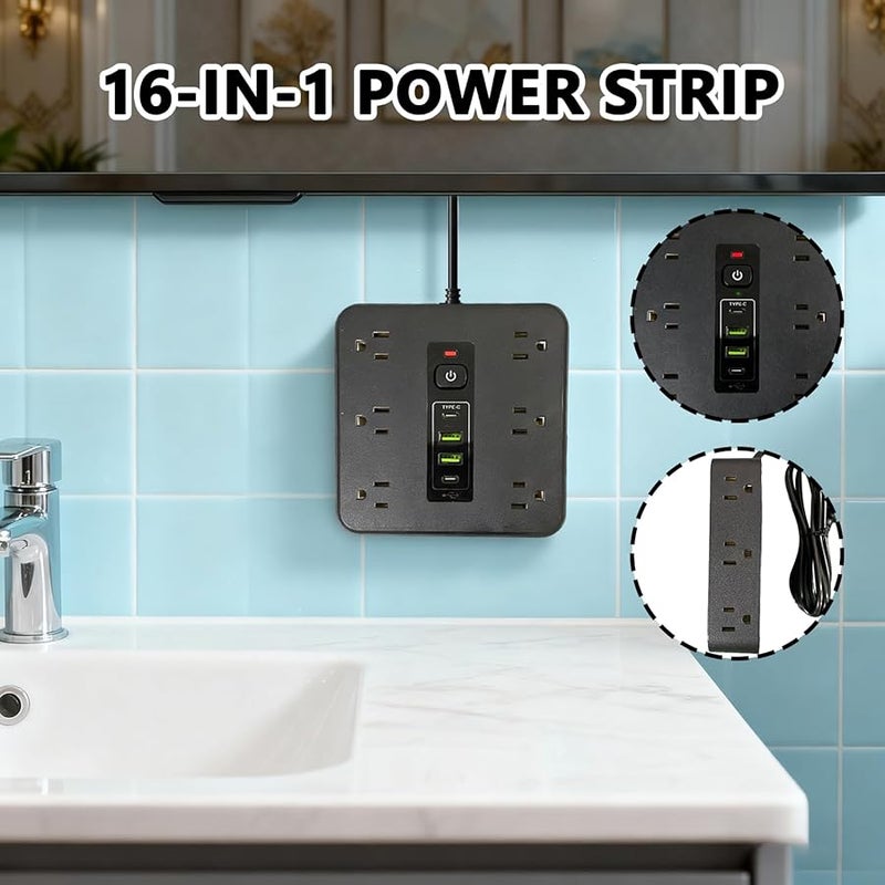شريط حماية من زيادة التيار الكهربائي مع 4 منافذ USB، سلك تمديد مضغوط للمنزل والمكتب والسفر - Image 4