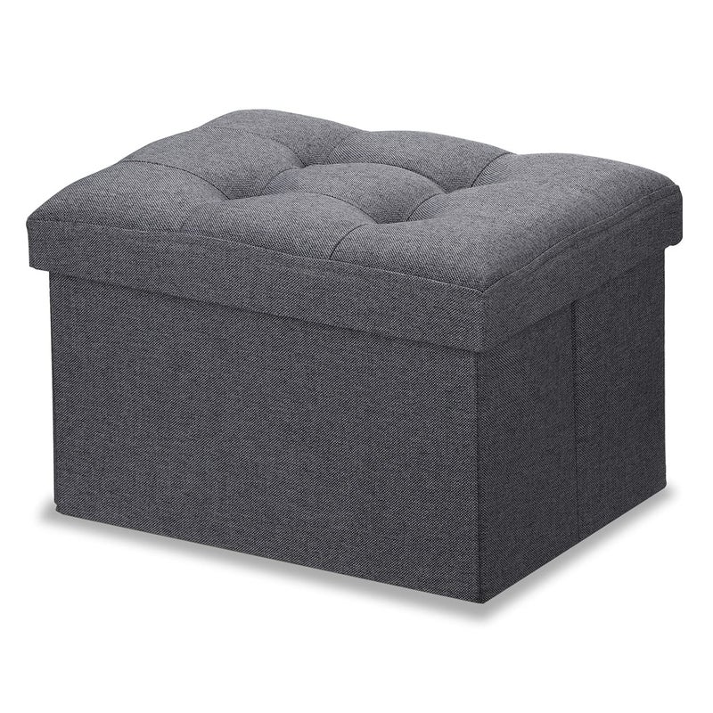 LINMAGCO Ottoman Storage Ottoman with Storage Small Foot Rest Stool Under Desk Stool Short Folding Footrest Linen Cloth Dark Gray 16X12X12IN - Image 1