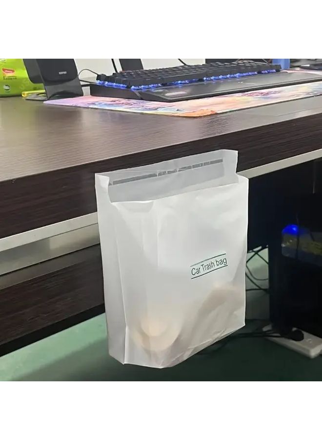 White 60 Pcs Car Trash Bags With Adhesive Strip Self Standing Disposable For Home Vehicle - Image 1