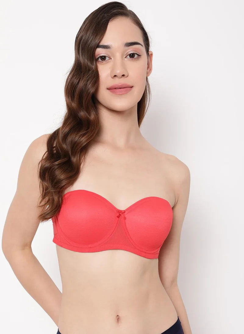 Clovia Clovia Invisi Padded Underwired Full Coverage Strapless Bra in Red with Transparent & Material Straps & Bands