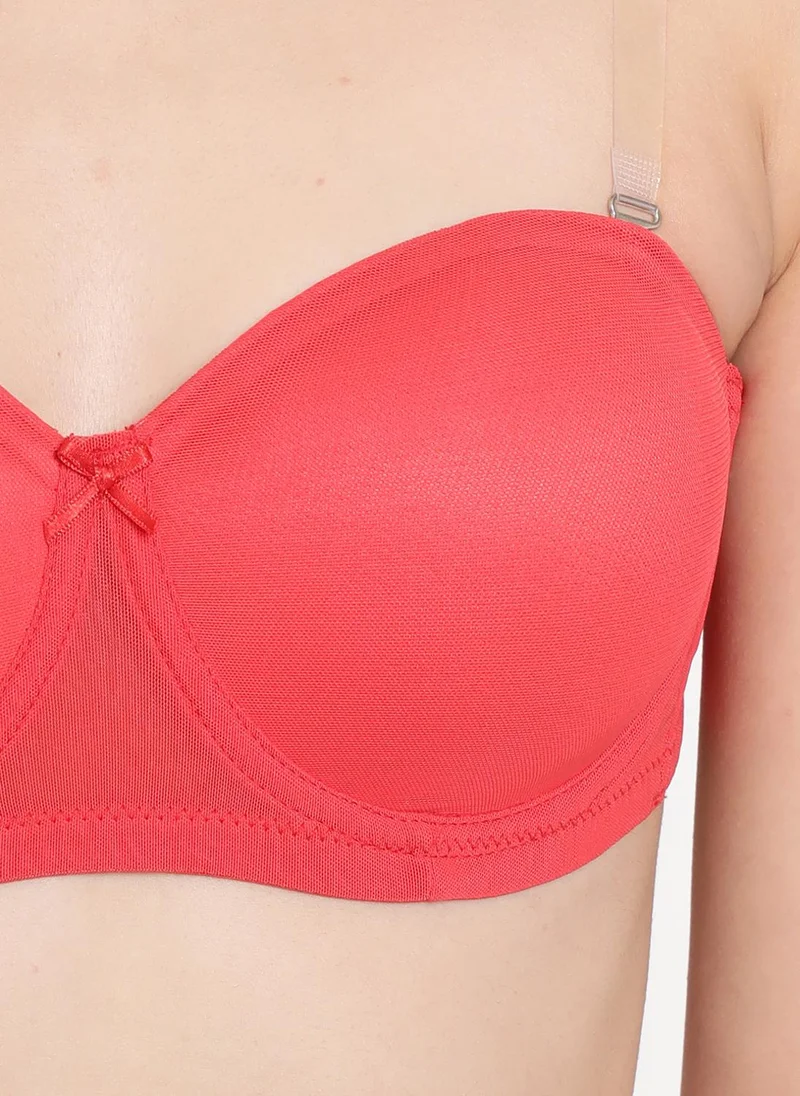 Clovia Clovia Invisi Padded Underwired Full Coverage Strapless Bra in Red with Transparent & Material Straps & Bands