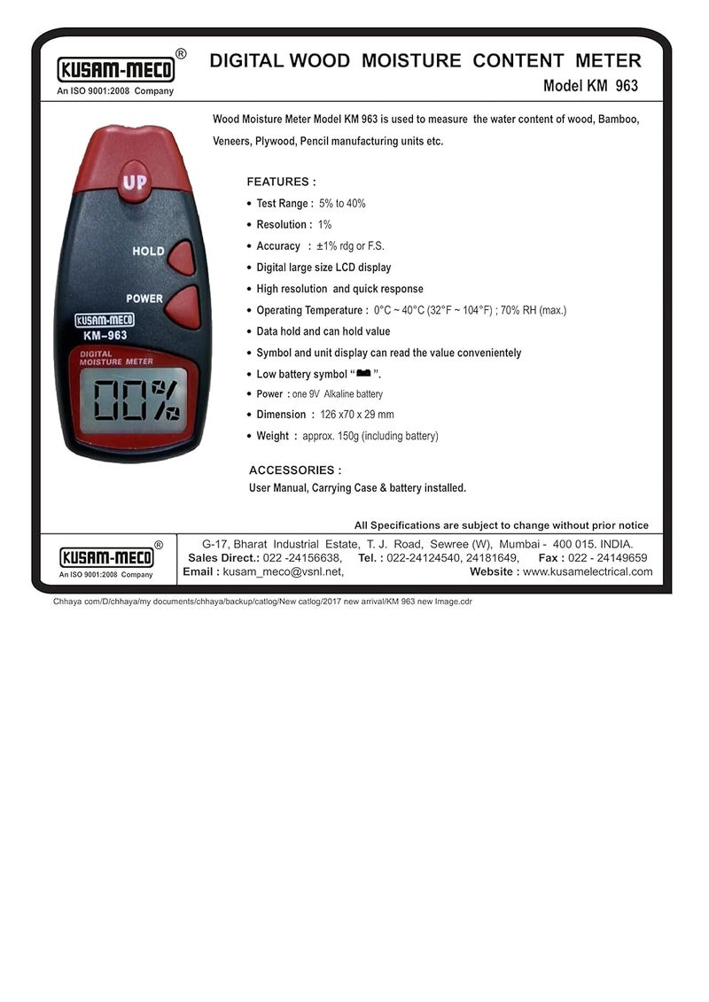 KUSAM-MECO Kusammeco PinType Digital Moisture Measurer Model KM 963  - Image 2