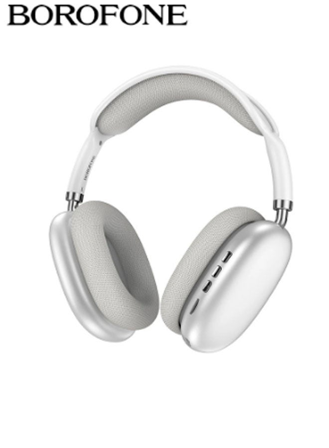 بوروفون سماعات رأس فوق الأذن سماعات بلوتوث للألعاب إصدار مع عمر بطارية طويل سماعات موسيقى تصميم قابل للسحب سماعات بلوتوث 5.3 للألعاب سماعات رأس فوق الأذن مزودة بميزة إلغاء الضوضاء (فضية) - Image 1
