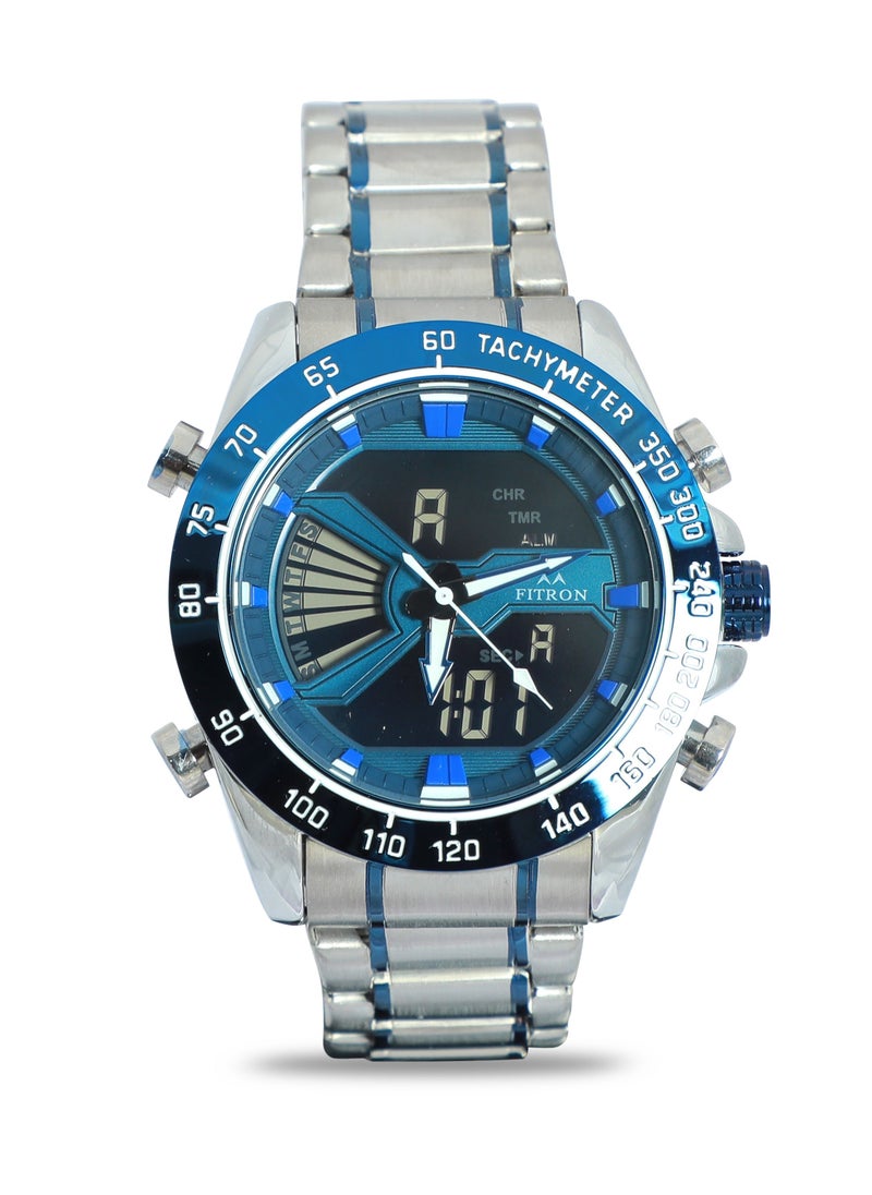 Fitron - Men's Stainless Steel Wrist Watch with Blue Bezel - Image 1