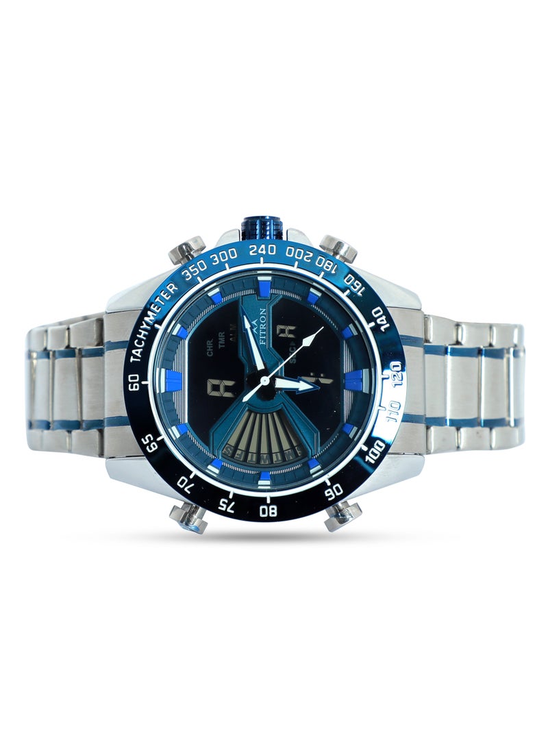 Fitron - Men's Stainless Steel Wrist Watch with Blue Bezel - Image 1