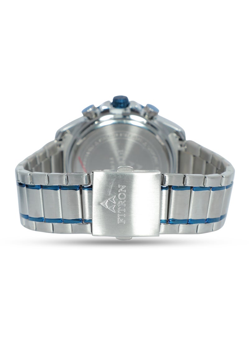 Fitron - Men's Stainless Steel Wrist Watch with Blue Bezel - Image 1