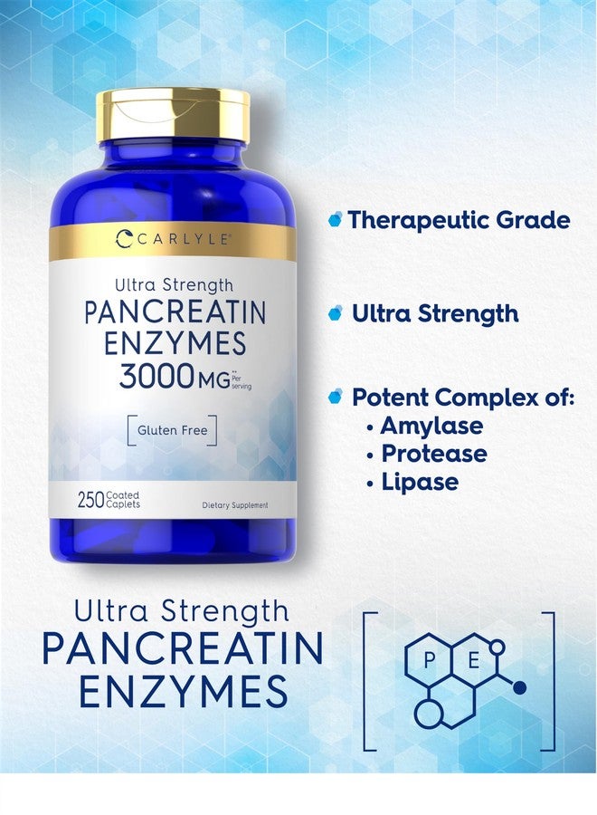 Carlyle Pancreatin Digestive Enzymes | 250 Caplets | with Protease, Amylase & Lipase | High Strength | Non-GMO, Gluten Free Supplement - Image 3