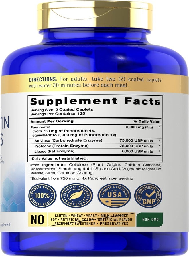 Carlyle Pancreatin Digestive Enzymes | 250 Caplets | with Protease, Amylase & Lipase | High Strength | Non-GMO, Gluten Free Supplement - Image 2