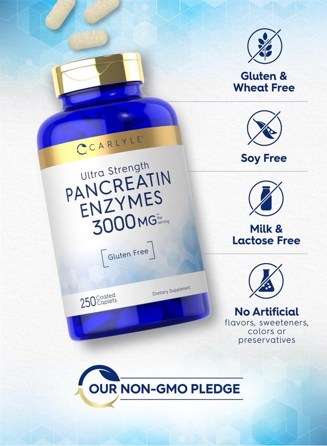 Carlyle Pancreatin Digestive Enzymes | 250 Caplets | with Protease, Amylase & Lipase | High Strength | Non-GMO, Gluten Free Supplement - Image 4