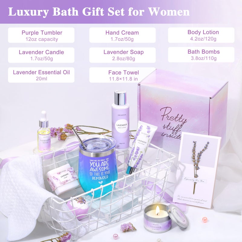 LUCOTIYA Gifts for Women Spa Gifts Baskets for Women Birthday Gifts Lavender Bath and Body Sets Mothers Day Gifts Relaxing Self Care Get Well Gift for Mom Her Girlfriends Sister Teacher Friends Coworkers - Image 5