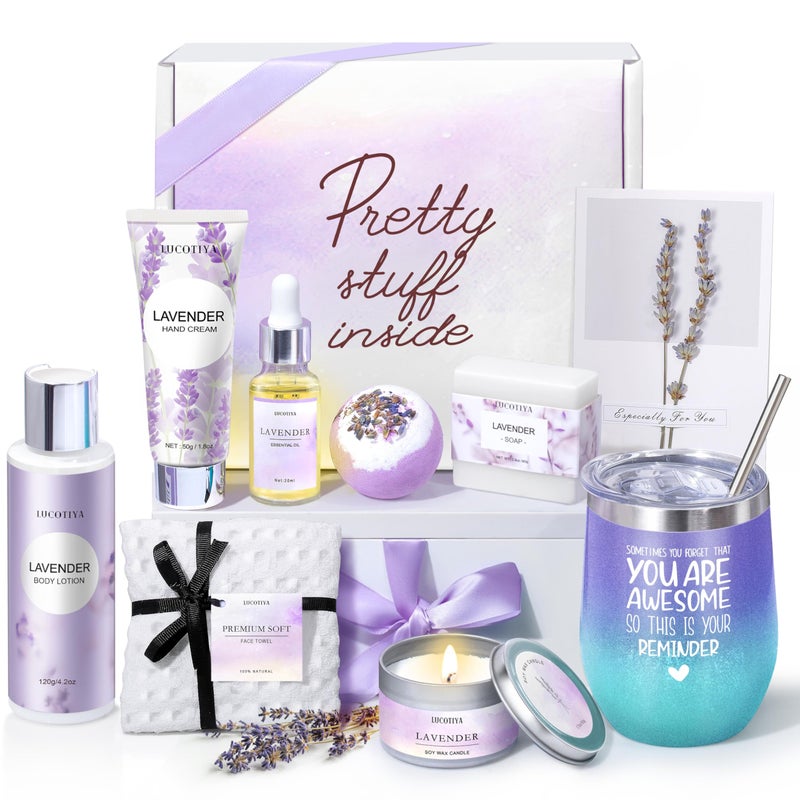 LUCOTIYA Gifts for Women Spa Gifts Baskets for Women Birthday Gifts Lavender Bath and Body Sets Mothers Day Gifts Relaxing Self Care Get Well Gift for Mom Her Girlfriends Sister Teacher Friends Coworkers - Image 1