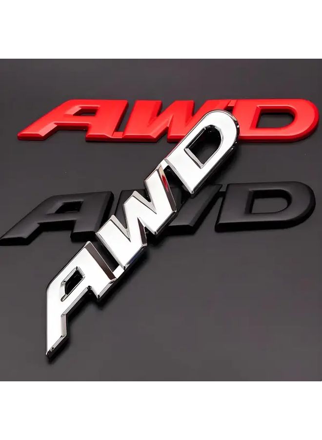 AWD 4X4 Four Wheel Drive 3D Metal Emblem Badge Silvery Color With Red Accents - Image 2