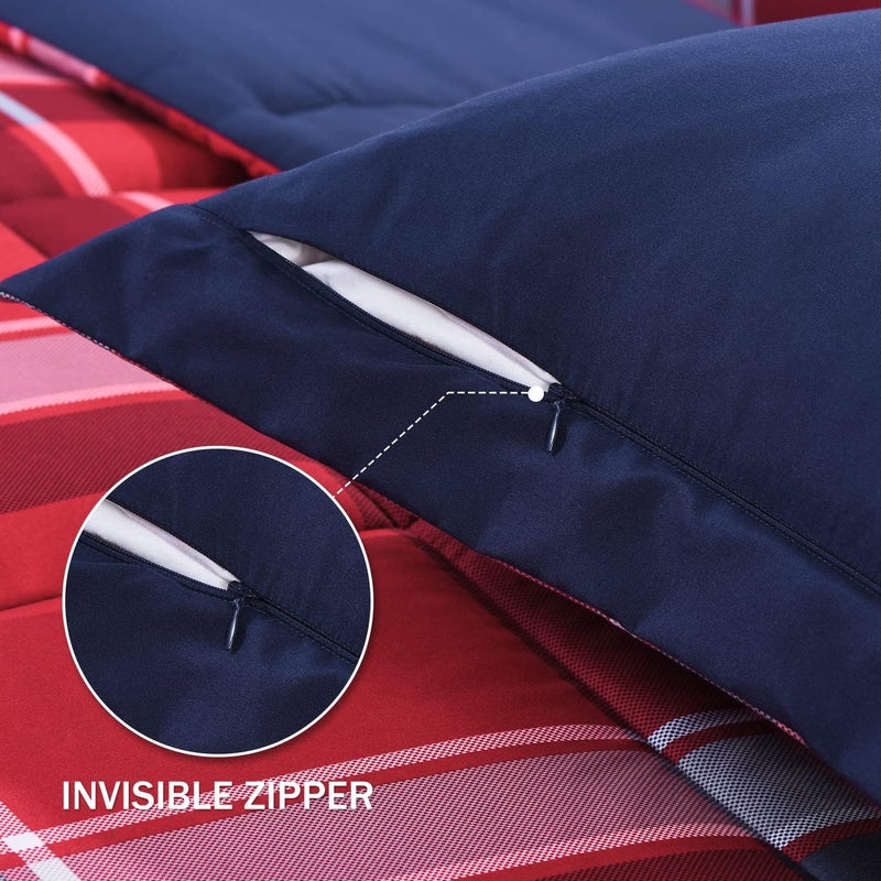 downluxe Twin Comforter Set (66"x92") 2-Piece,Plaid Red Reversible Comforter,1 Reversible Pillow Sham 20"x26",Microfiber Comforter,Soft and Comfortable - Image 5