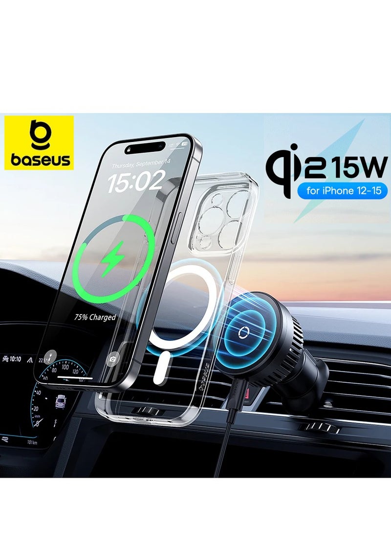 Baseus Qi2 MagSafe Car Mount Charger, Wireless Car Charger with True Qi2-Certified and Heat Dissipation, Air Vent Magnetic Car Phone Holder with 15W Fast Charging for iPhone 15/14/13/12 Series and More Black - Image 1