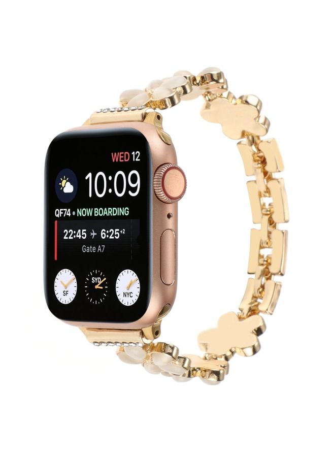 Replacement Strap For Apple Watch Series 6 44mm 5-petaled Flower Zinc Alloy Chain Watch Band Gold