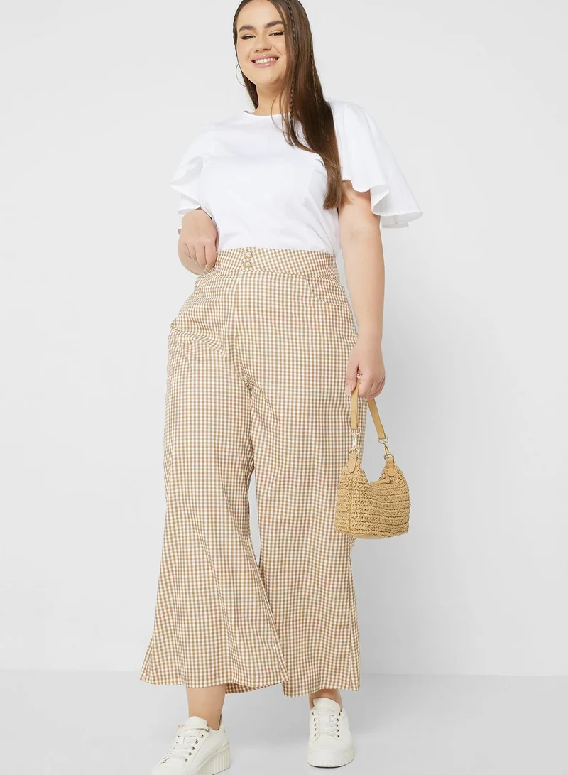 Ginger Plus Button Detail Gingham Pants