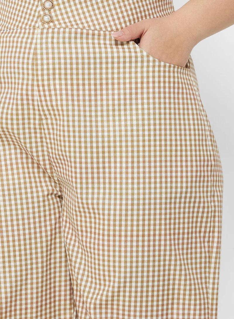 Ginger Plus Button Detail Gingham Pants