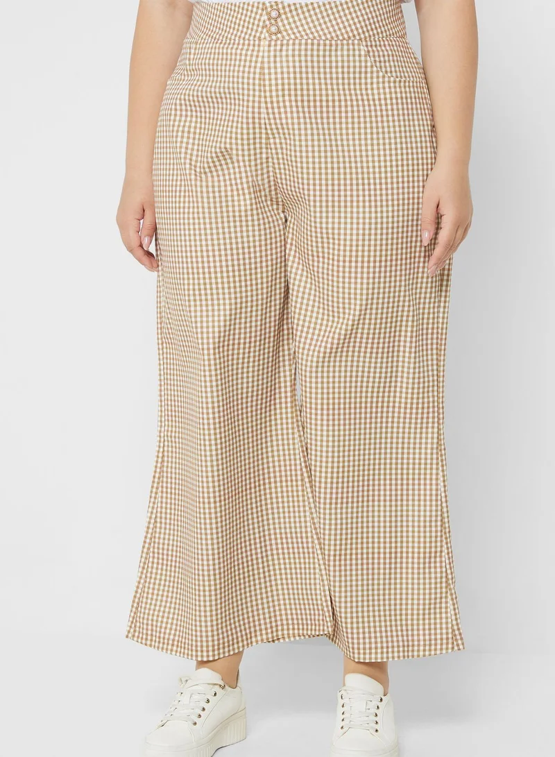 Ginger Plus Button Detail Gingham Pants