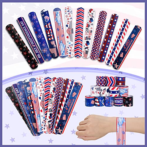 MGparty 4th of July Accessories 48PCS Patriotic Slap Bracelets Toys for Kids Fourth of July Decorations Party Favors Memorial Day Supplies Classroom Prizes Gifts Accessories - Image 5